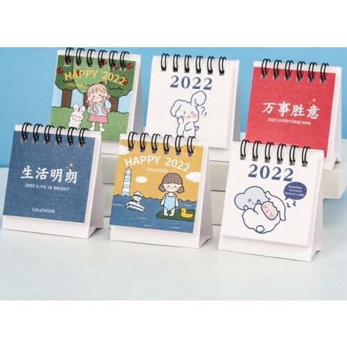 Cute Cartoon Printed Mini Desk 2022 Calendar Creative Daily Yearly Planner Annual Agenda Schedule Stationery School Supplies
