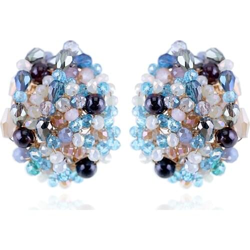 Trendy Crystal Stud Earrings for Women and Girls Handmade C Shape Beaded Statement Earrings Gold Earrings Vintage Jewelry Bijoux