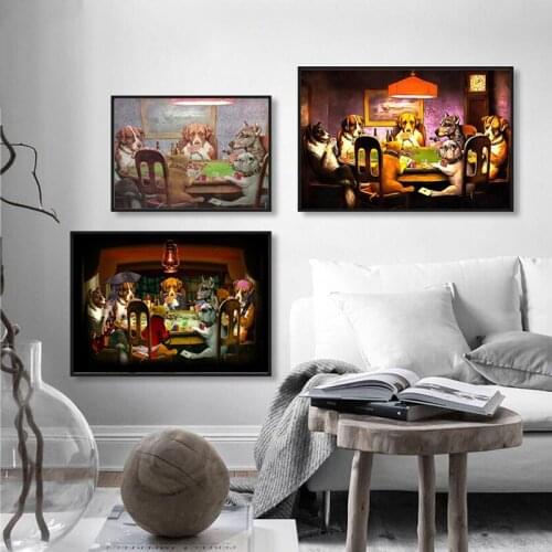 Dogs Playing Cards Wall Pictures Casino Posters Vintage Abstract Play Cards Canvas Art Prints Games Room Decor