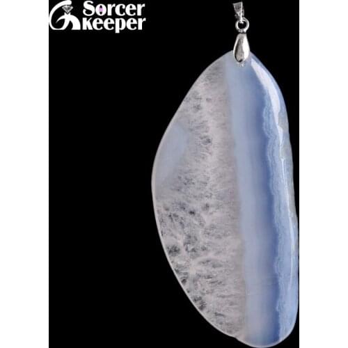 Real Natural Gem Stone Blue Chalcedony Crystal Necklace & Pendant Polished Agates Slice Beads For For Women Jewelry Making BE357