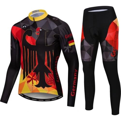 German Cycling Jersey Sets Men Long Sleeve Clothing Sets Autumn Spring MTB Pro Bike Jersey Ropa Ciclismo Gel Padded Wear