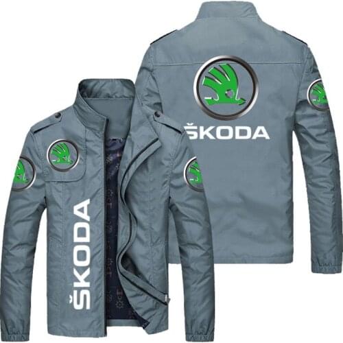 New 2021 Spring Autumn Skoda Car Logo Men Stand Collar Casual Sweatshirt Long Sleeve Zipper Cardigan Jacket 5 Colors