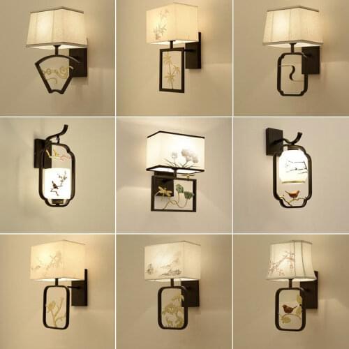 New Chinese lamp living room background wall lamp modern creative simple bedroom bedside lamp Hotel Villa aisle fabric wall lamp