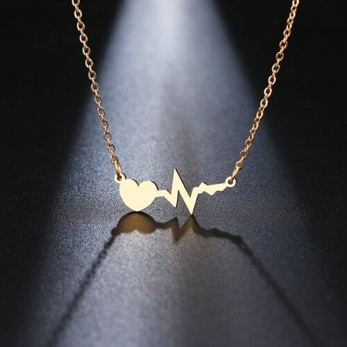 DOTIFI Stainless Steel Necklace For Women Gold And Rose Gold Color Love Electrocardiogram Pendant Necklace Engagement Jewelry