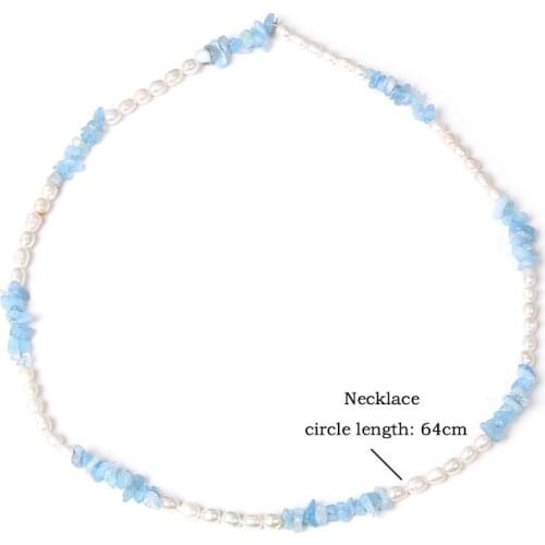 Aquamarines Gravel Stone Chip Necklaces Oval Natural Freshwater Pearl Beaded Chockers White Pearl Chains Women Jewelry Gifts