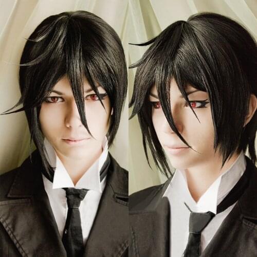 Anime Black Butler Sebastian Michaelis Cosplay Wigs Short Black Heat Resistant Synthetic Hair Wig + Wig Cap