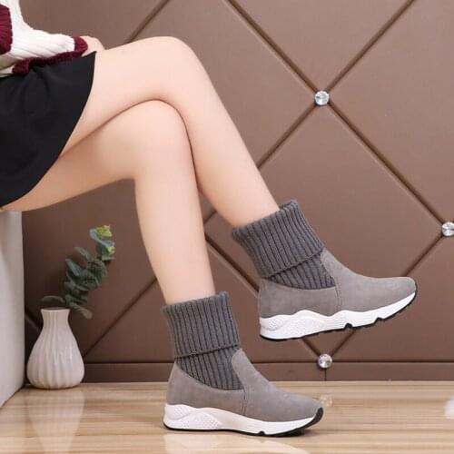 Platform Warming Calf Wrap Half Sock Boots Women Shoes Casual Lightweight Comfortable Slip on Female Fur Winter Suede Boots
