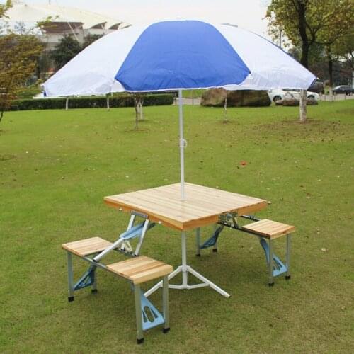 Portable Wooden Aluminium Alloy Fold Picnic Desk with Four Seats Hot Sale Occasional Table Beach Chair Leisure Chair