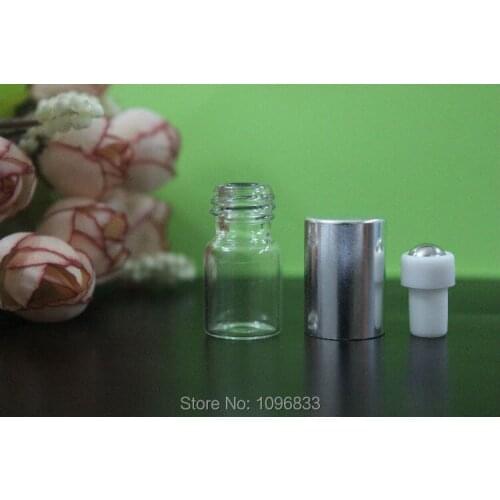 Transparent Glass bottle with Silver Cap, 2ml Glass ball bottle, Steel bead Roller Bottle, 2ml Essence Oil Bottle, 100pcs/Lot