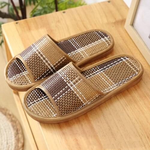 WEH Men Slippers Cool Bamboo Rattan Weaving 2021 new Home Women Slippers Natural Bamboo Rattan Bedroom Summer Mute Shoes Slides