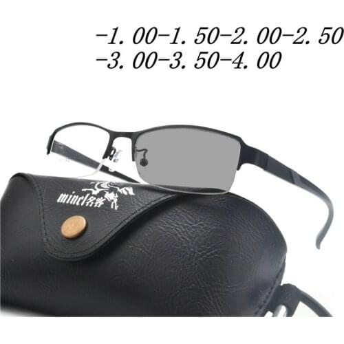 Sun Photochromic Finished Myopia Glasses Women Men Retro alloy Eye Glasses Men Women Ultra Light Myopia Eyeglasses FML