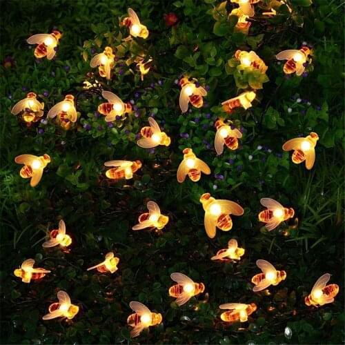 LED Solar Bee String Lights Outdoor Solar Power LEDs Strings Waterproof Decors Lamp Garden Holiday Decor Outdoor