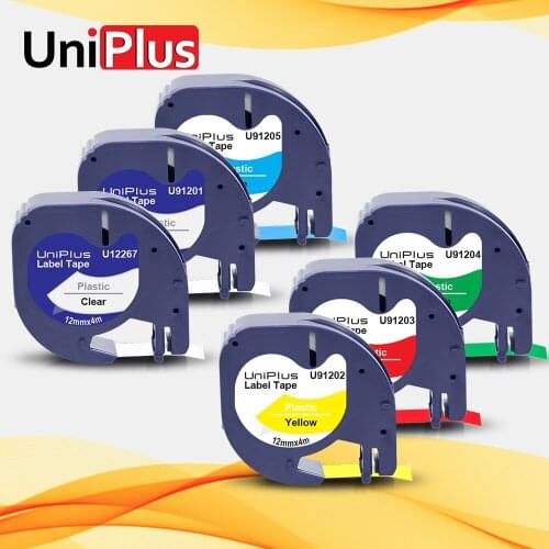 UniPlus 6PK 12267 91201 91202 91203 91204 91205 Label Tape Fit Dymo Letratag Label Maker 12mm Plastic Color Set for DYMO LT-100