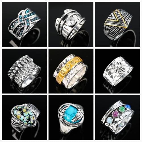 Vinrage Rings For Women Bohemian Geometric Artificial Gemstone Alloy Decorative Ring Punk Party Jewelry Gifts Hot