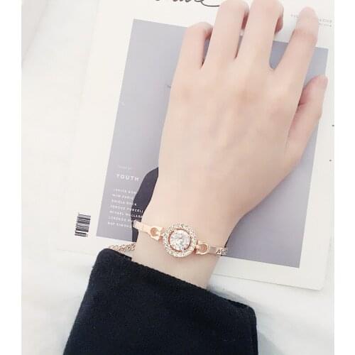 Center Big Round Rhinestone Full Bling Crystal Adjustable Bracelets & Bangles for Women