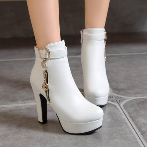 Plus Size 50 New Fashion High Heels Boots Women Autumn Winter Sexy Platform Ankle Boots Black Red Yellow White Ladies Shoes 3992