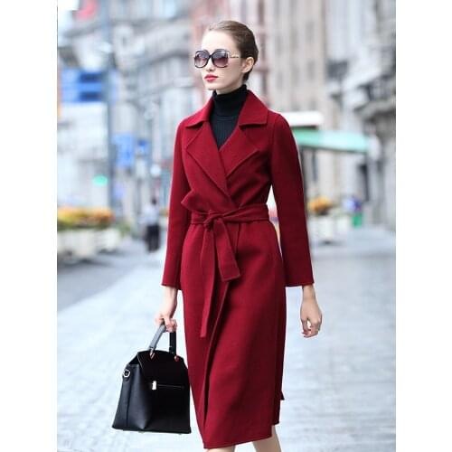 100%Real Wool Womens Coats Spring Autumn 2021 Vintage Elegant Female Jacket Long Slim Double-sided Woolen Cloth Casacos Zjt2052
