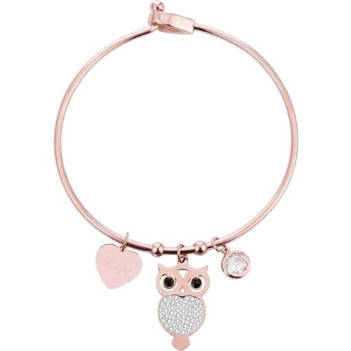 Heart Owl Charm Bracelets Stainless Steel Rose Gold Cuff Bangles For Women Trendy Jewelry Accessories Gift 2020 Dropshipping