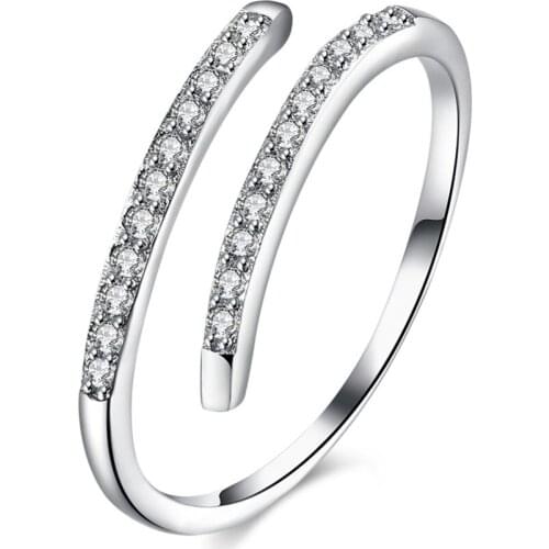 C877 Classic Luxury 925 Sterling Silver Ring Zircon Wedding Jewelry Rings Engagement For Women open ring