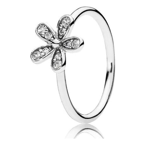 925 Sterling Silver Pan Ring Dazzling Daisy Flower With Crystal Rings For Women Wedding Party Gift Diy Fashion Jewelry