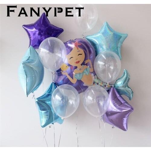 1set mermaid &10inch Thick Pearly Metal Chrome Latex star Balloons for mermaid party Wedding birthday Party Decoration kids bal