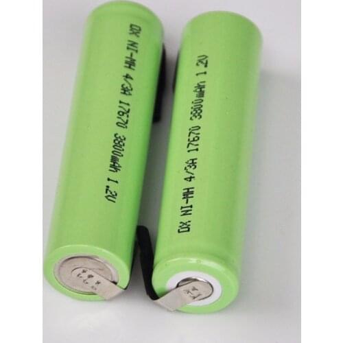 10PCS 4/3A 1.2V rechargeable battery 3800mah 7/5A 17670 17650 ni-mh nimh cell with welding pins for electric shaver toothbrush