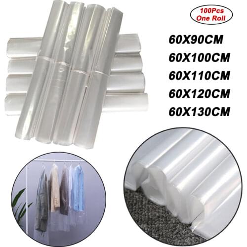 100pcs Disposable Clothes Dust Cover Plastic Dust Suit Bag Waterproof Garment Bags Wardrobe Hanging Clothing Coat Dust Cover