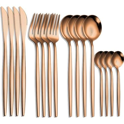 16Pcs Stainless Steel Silverware Cutlery Kitchen Gadget Sets of Tableware Spoon and Fork Dinnerware Utensil Suitable Dishwasher