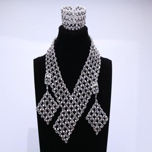2017 Fashion Bridal Silver African Beads Wedding Jewelry Sets Nigerian Beaded Necklace Party Jewelry Sets Free Shipping