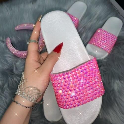 2021 Summer Handmade Womens Shoes Fashion Rhinestone Sandals Open Toe Outdoor Slippers Plus Size 41