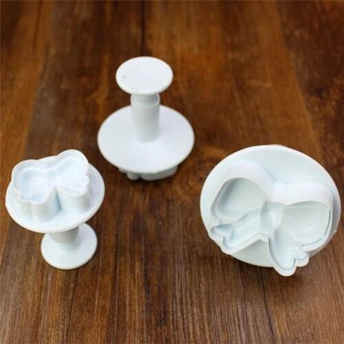 3pcs/set Home DIY Bow Knot Cookie Cutter Molds Bakeware Flower Plunger Embossed Stamp For Fondant Cake Cookie Decorating Tool