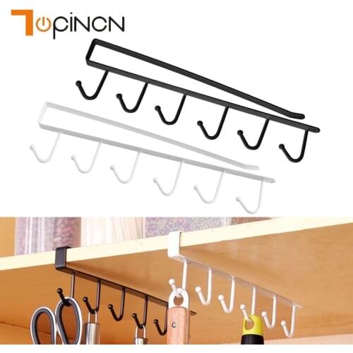 6 Hooks Cup Iron Kitchen Storage Rack Cupboard Hanging Hook Shelf Multi-functional Dish Hanger Shelf Bathroom Organizer Holder