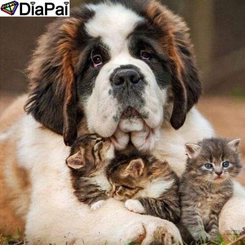 DiaPai 5D Diamond Pattern Rhinestone Needlework Diy Diamond Painting Cross Stitch "Animal dog cat" Diamond Embroidery A27528