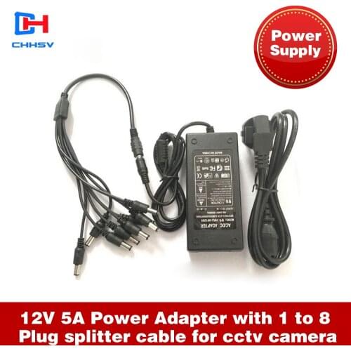 Chhsv 12V 5A 8CH Power Supply CCTV Camera Power Box 8 Port DC+Pigtail COAT DC 12V Power Adapter for security camera