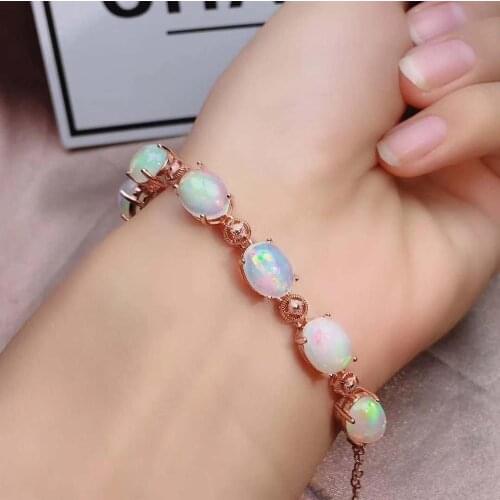 100% Natural And Real Opal bracelet Solid S925 Sterling Silver For Women Colour Gem Stone Rings Fine Jewelry