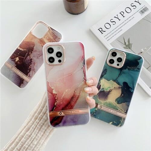 For iPhone 12 Case Plating Watercolor Gradient Marble Phone Case For iPhone 11 Pro Max XS X XR 7 8 Plus SE 2020 Soft Back Cover
