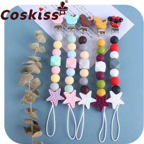 Coskiss Silicone Star Beads Baby Pacifier Clips Chain Nipple Pacifier Chain with Mouse Holder for Baby Baby Shower Gift