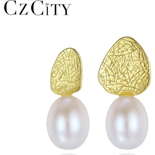 CZCITY Pear Shape 925 Sterling Silver Stud Earrings for Women Girls Pearl Fine Jewelry Party CZ Boucle D'Oreille Femme SE0382-1