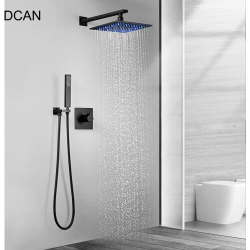 DCAN 10 Inch LED shower set Black Wall-Mounted Embedded Shower System Water-Saving Bathtub And Box Shower Mixer