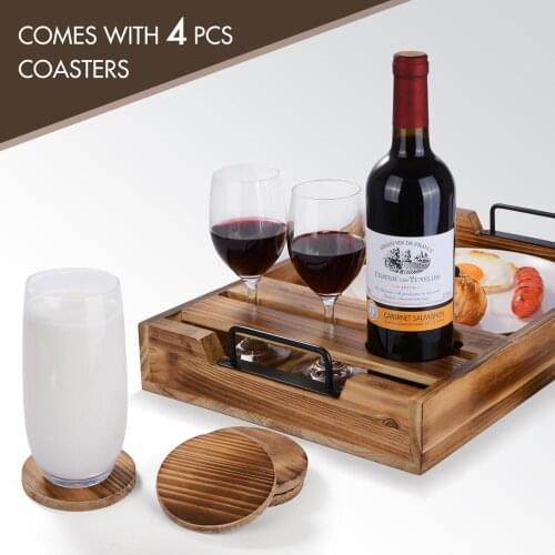 Wooden Wine Tea Tray Breakfast Serving Table Plate Snacks Food Storage Dish for Hotel Home Serving Tray with 4 Coasters