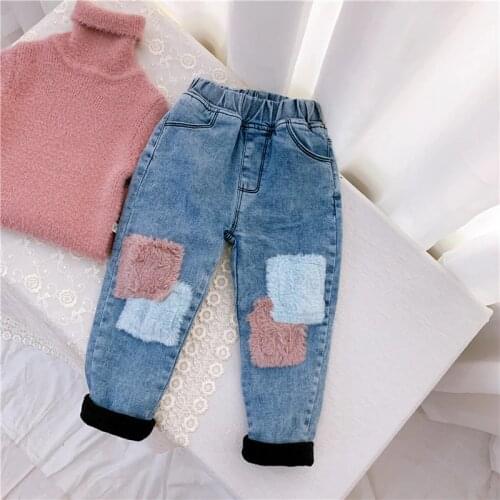 Childrens Jeans Plus Velvet Thickening Denim Pants 2019 Autumn and Winter Girls Korean Casual Cowboy Pants Kids Trousers Jeans