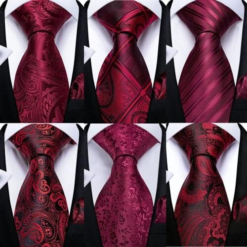 DiBanGu Men Tie Red Wine Paisley Design Silk Wedding Tie For Men Hanky Cufflink Tie Set Fashion Bussiness Party Dropshipping