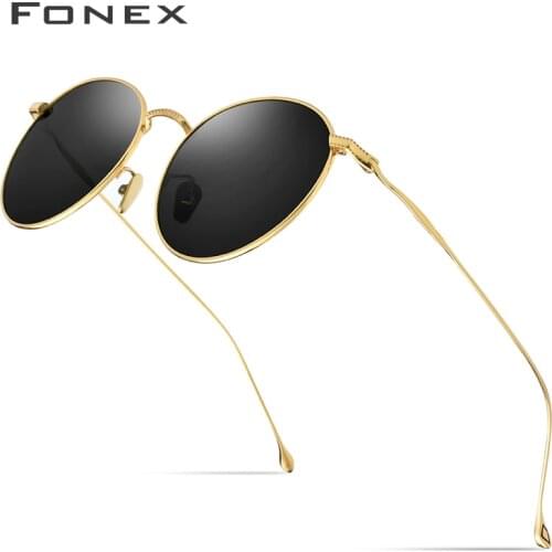 FONEX Pure Titanium Sunglasses Men Vintage Round Polarized Sun Glasses Women 2019 Retro High Quality UV400 Shades T8508