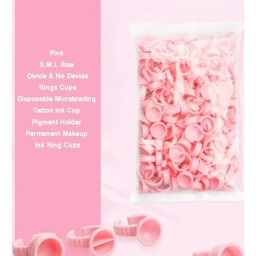 100Pcs Silicone Ink Rings Caps Microblading Pink Glue Rings Permanent Makeup Tattoo Ink Cup Accessorie Disposable Makeup Tools