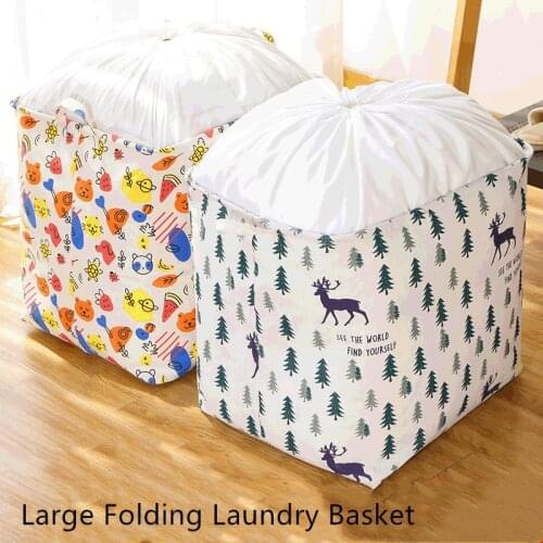 24/40/75L Large Folding Laundry Basket With Lid Toy Storage Baskets Bin For Kids Toys Clothes Organizer Various Patterns