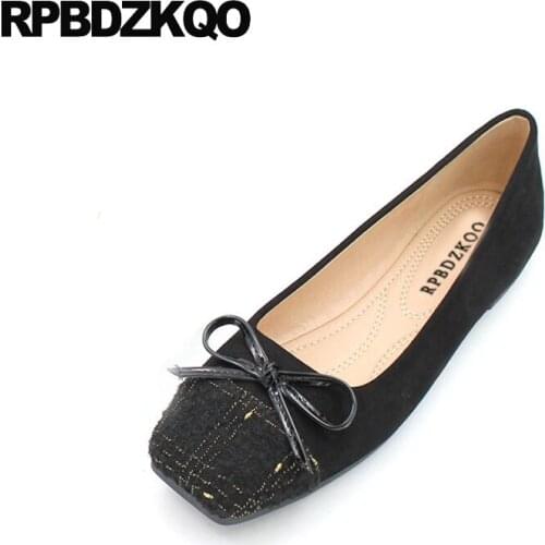 Red size 41 china bow korean 2018 ballerina slip on cheap flats shoes soft ballet women square toe large black bowtie suede