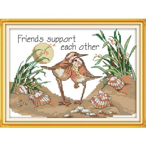 Two Birds DIY 11&14CT Stamped Needlework Cross Stitch Kits Printed Canvas Set Embroidery Thread Patterns Counted Cross-Stitch