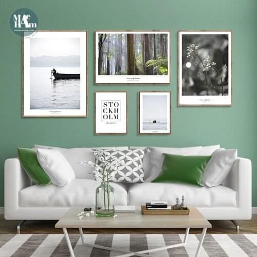 Native plant Forest lake sea wall art Canvas posters Painting Prints Nordic Landscape Pictures for Living Room Morden Home Decor