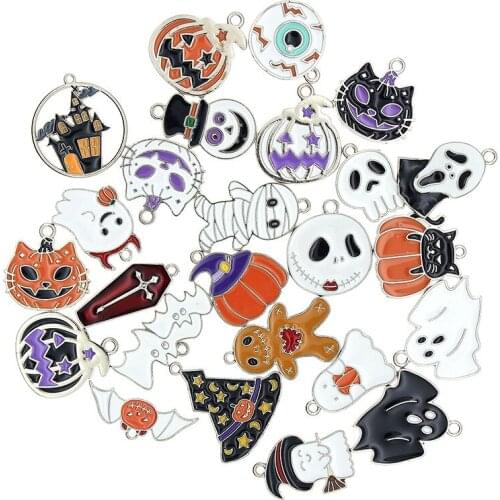 2021 New Cute Pumpkin Cat Charms for Jewelry Making Ghost Bat Small Pendant DIY Earrings Necklace Bracelet Halloween Accessories