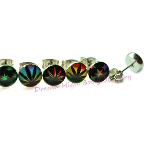 New leaf Ear Stud Earring Nail Pin 316l Stainless Steel 8mm Mixed Logos High Quality Logo Design Men Punk